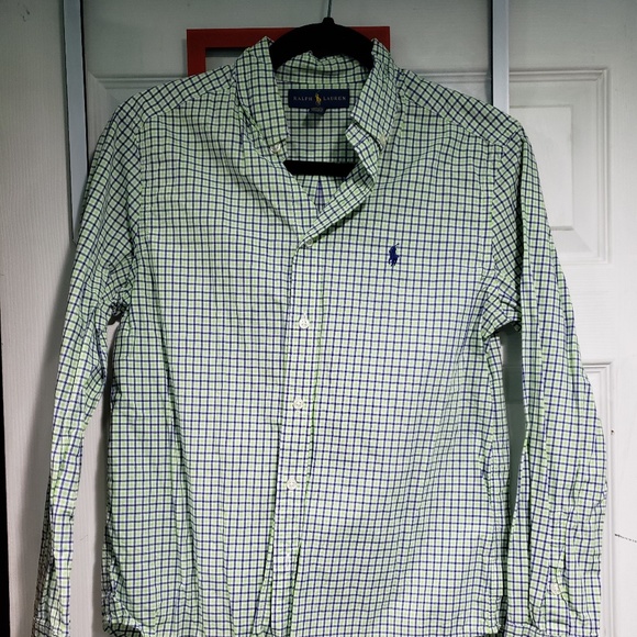 Ralph Lauren Other - Ralph Lauren Boys Long Sleeve Plaid Shirt Green/Blue/White Size Large